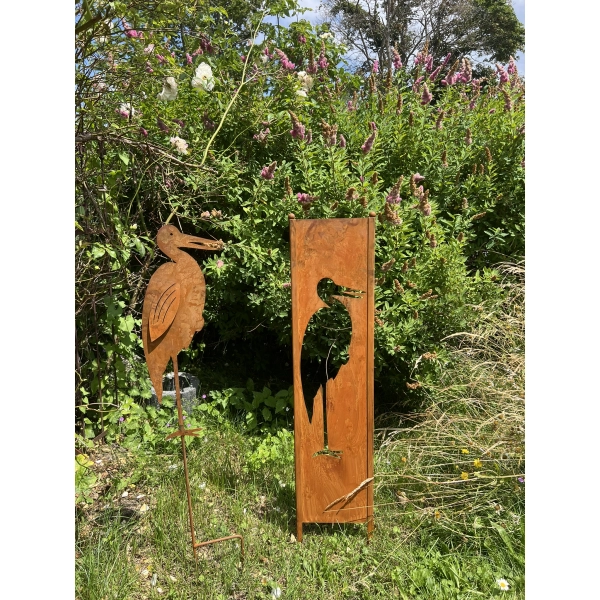 Piękny ptak na piku CZAPLA/ ŻURAW 120 cm dekoracja figurka do ogrodu doniczka ozdoba RUSTYKALNA